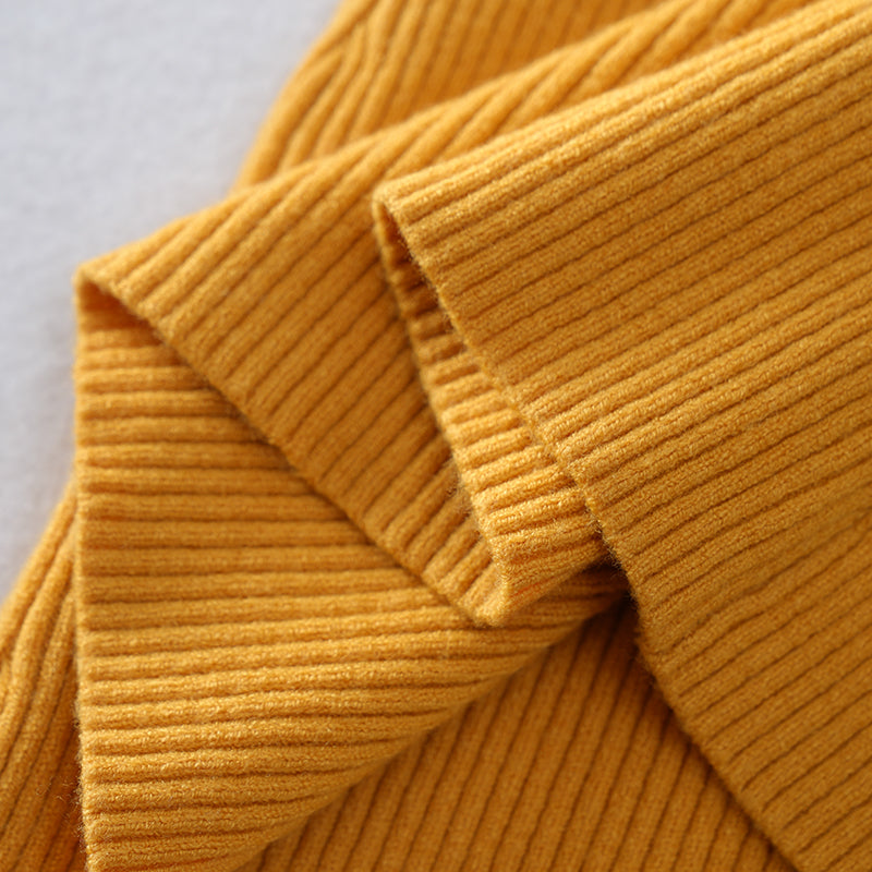Slim Fit Mock Neck Mustard Ribbed Knit Turtleneck Sweater for Women