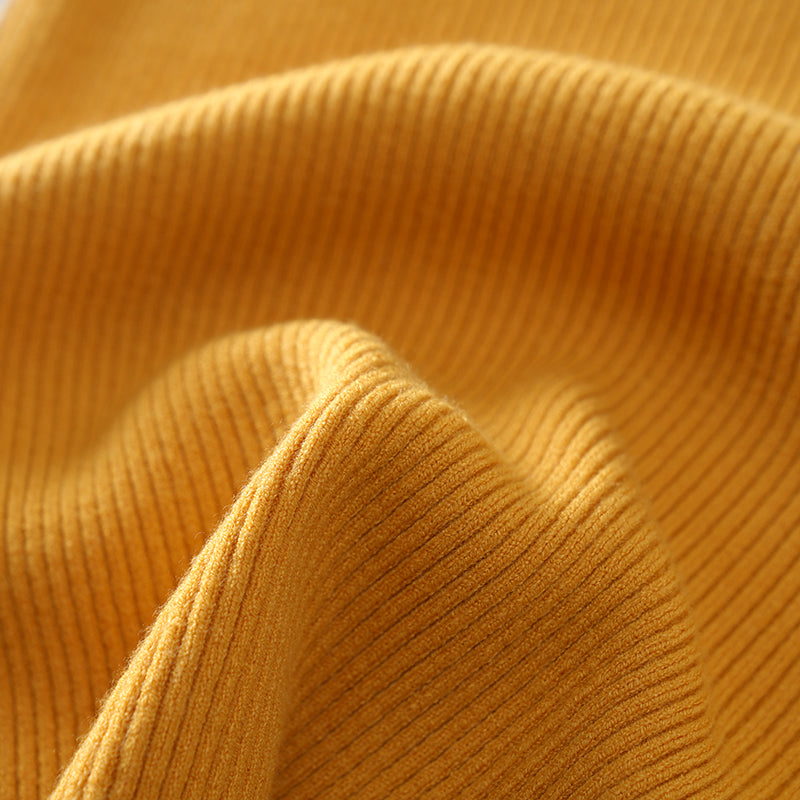 Slim Fit Mock Neck Mustard Ribbed Knit Turtleneck Sweater for Women