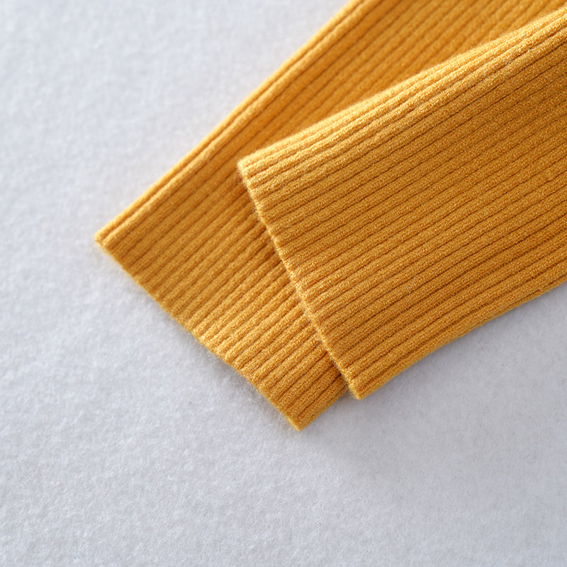 Slim Fit Mock Neck Mustard Ribbed Knit Turtleneck Sweater for Women