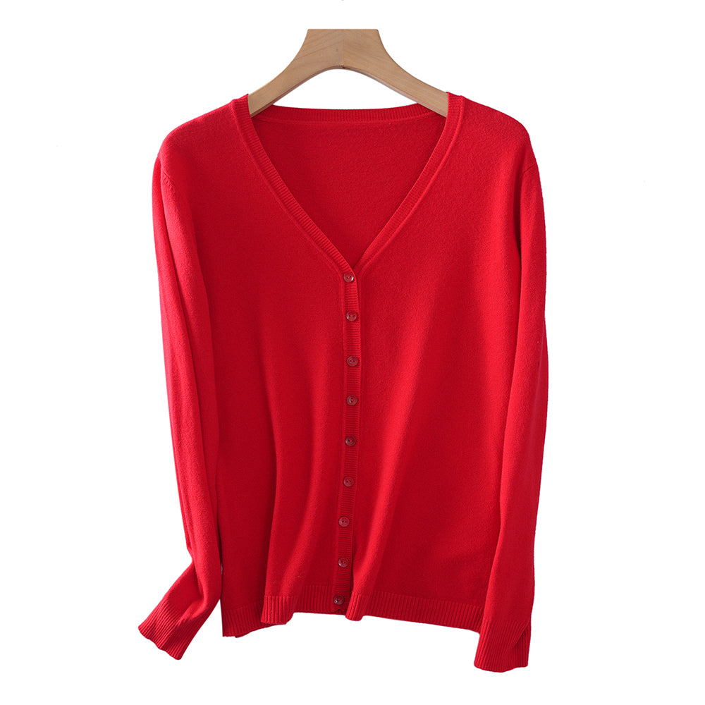 Cárdigan de cuello en V acanalado para mujer | Suéter ajustado con botones | Top de punto informal | Venta al por mayor y personalización de fábrica