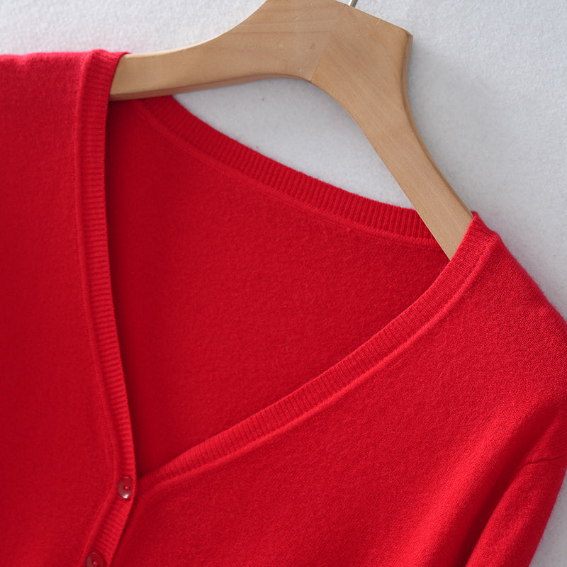 Cárdigan de cuello en V acanalado para mujer | Suéter ajustado con botones | Top de punto informal | Venta al por mayor y personalización de fábrica