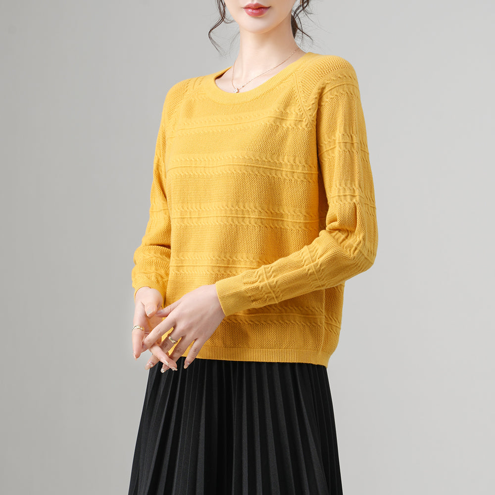 Suéter de punto holgado e informal de cuello redondo para mujer en amarillo – Venta al por mayor de moda para marcas | Diseño personalizable