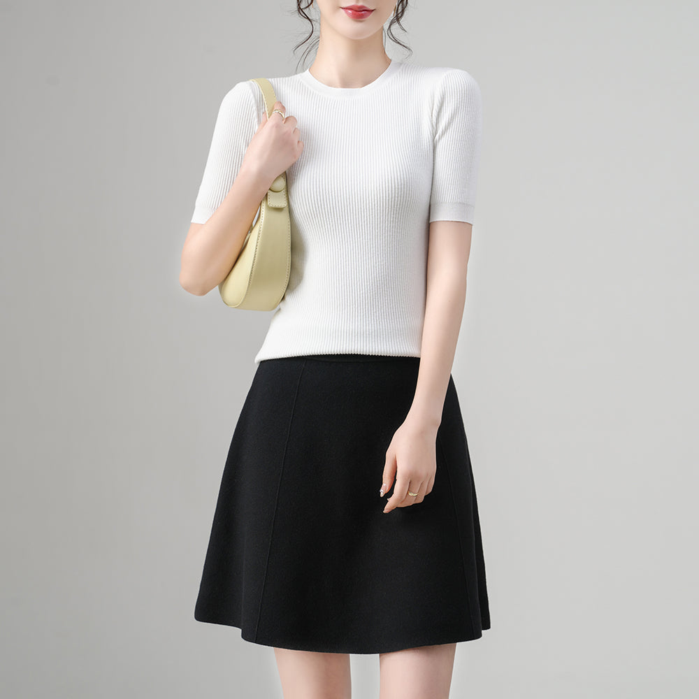 Custom Women’s Crew Neck Short Sleeve Ribbed Sweater – Soft Touch Knitwear for Bulk Order | OEM ODM Available