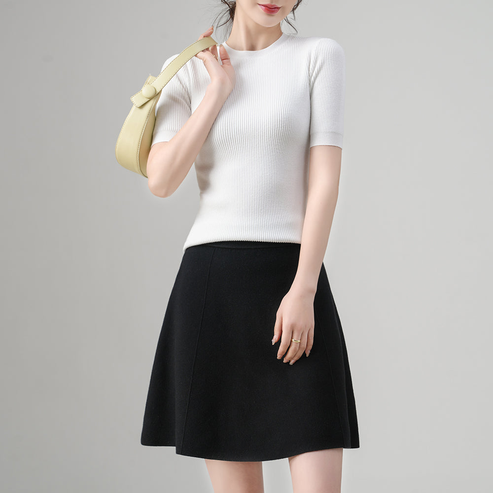 Custom Women’s Crew Neck Short Sleeve Ribbed Sweater – Soft Touch Knitwear for Bulk Order | OEM ODM Available