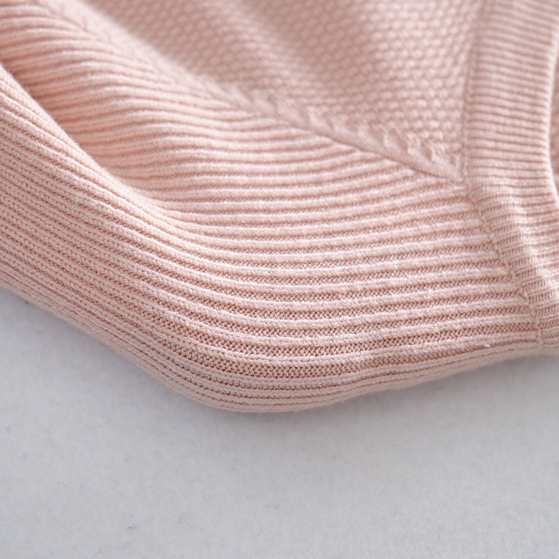 Suéter de punto suelto para mujer, con textura, cuello redondo, rosa claro y mangas raglán