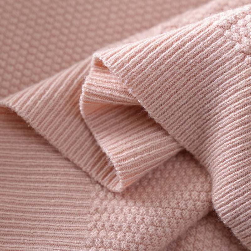 Suéter de punto suelto para mujer, con textura, cuello redondo, rosa claro y mangas raglán