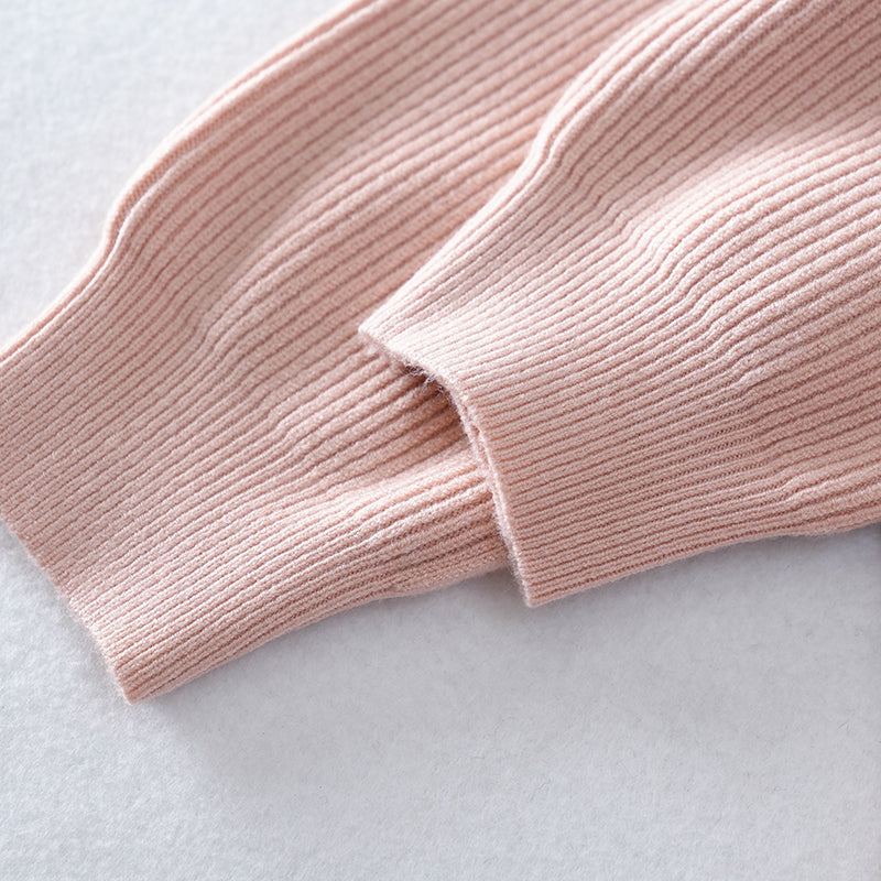 Suéter de punto suelto para mujer, con textura, cuello redondo, rosa claro y mangas raglán