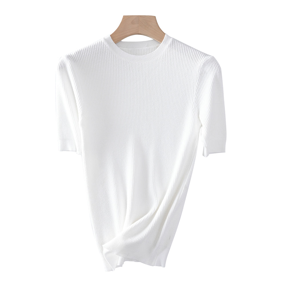 Custom Women’s Crew Neck Short Sleeve Ribbed Sweater – Soft Touch Knitwear for Bulk Order | OEM ODM Available
