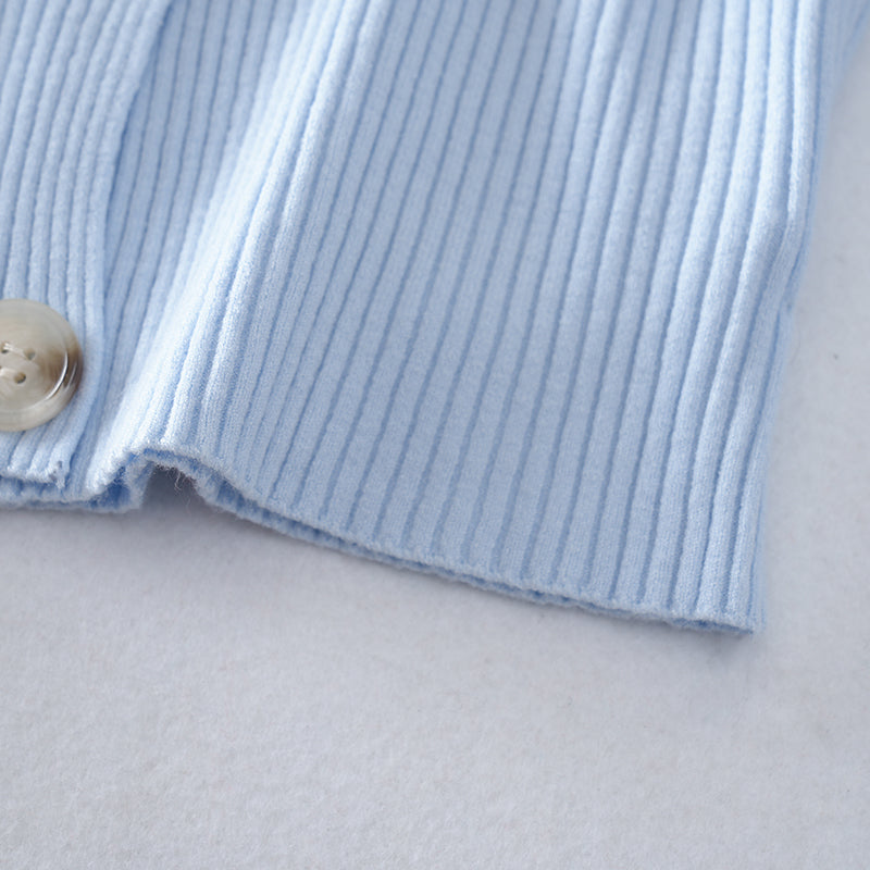 Women’s V-Neck Lantern Sleeve Buttons Polyester Cardigan | Casual Knitwear OEM Supplier