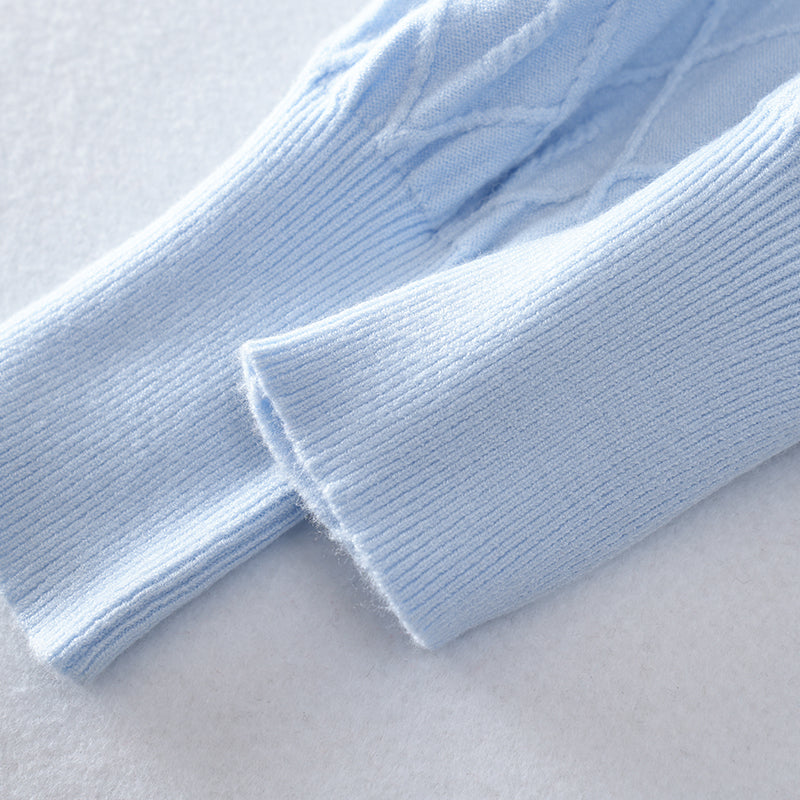 Women’s V-Neck Lantern Sleeve Buttons Polyester Cardigan | Casual Knitwear OEM Supplier