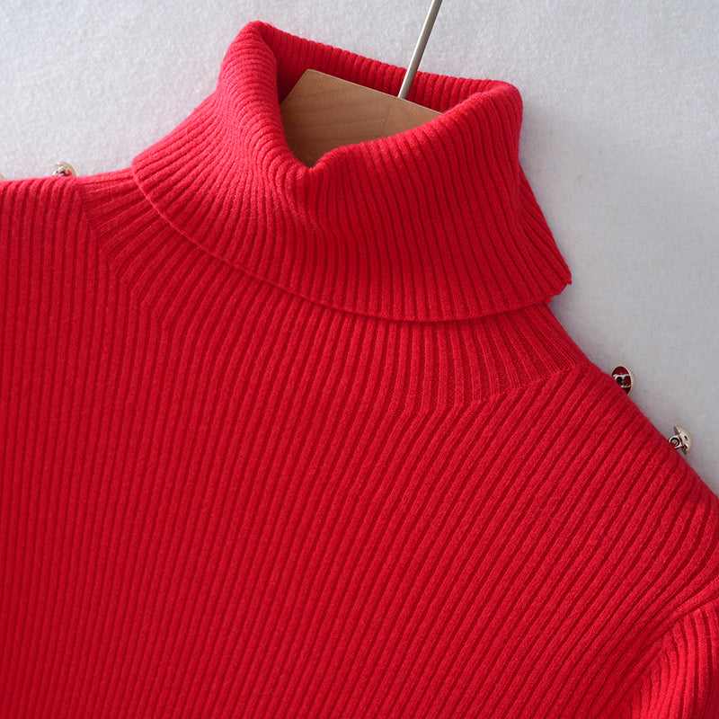 Women’s Ribbed Turtleneck Sweater | Slim Fit Pullover | Shoulder Button Design | OEM/ODM Women’s Knitwear Supplier