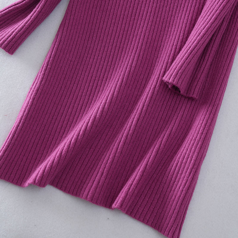 Vestido de punto acanalado para mujer al por mayor | Cuello alto | Ajustado al cuerpo | Personalizado OEM/ODM | Moda otoño-invierno | Más de 10 colores | Tallas S-3XL