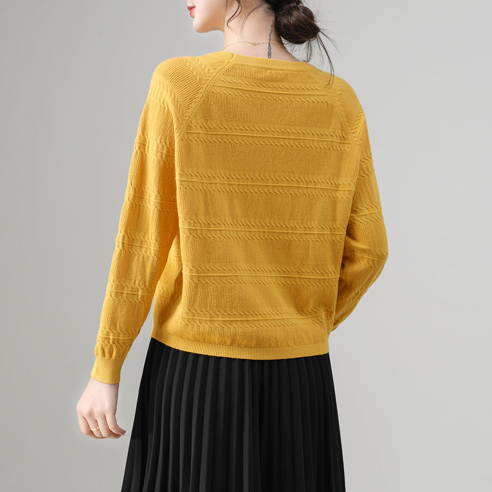 Loose Casual Round Neck Women’s Knit Sweater with Yellow – Fashion Wholesale for Brands | Customizable Design
