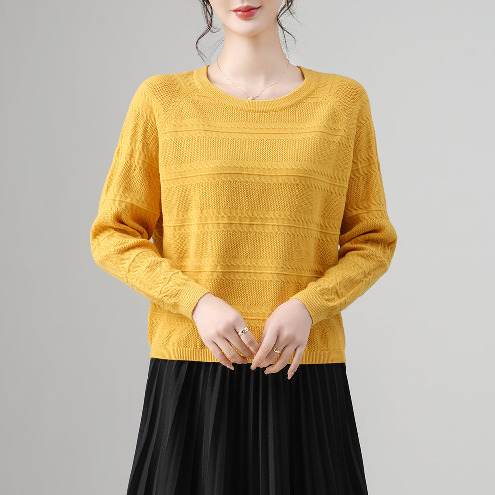 Loose Casual Round Neck Women’s Knit Sweater with Yellow – Fashion Wholesale for Brands | Customizable Design