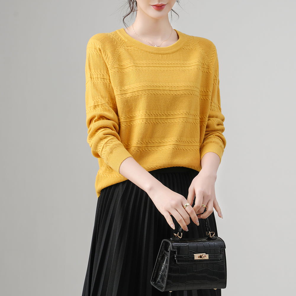 Loose Casual Round Neck Women’s Knit Sweater with Yellow – Fashion Wholesale for Brands | Customizable Design