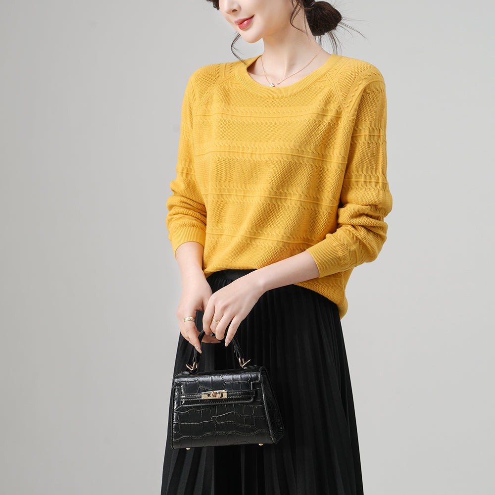 Loose Casual Round Neck Women’s Knit Sweater with Yellow – Fashion Wholesale for Brands | Customizable Design