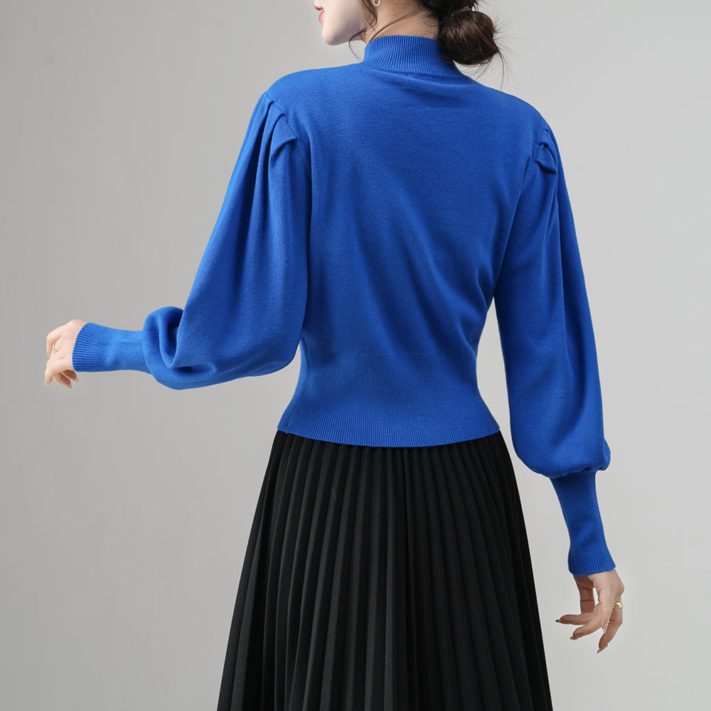 Wholesale Women's Knit Sweater – Puff Sleeve Chain Detail Keyhole Top | Fall Winter Fashion