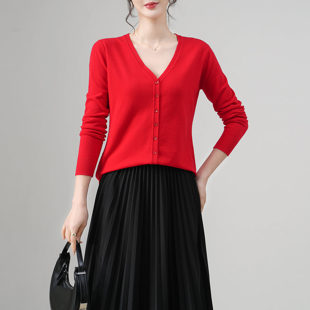 Cárdigan de cuello en V acanalado para mujer | Suéter ajustado con botones | Top de punto informal | Venta al por mayor y personalización de fábrica