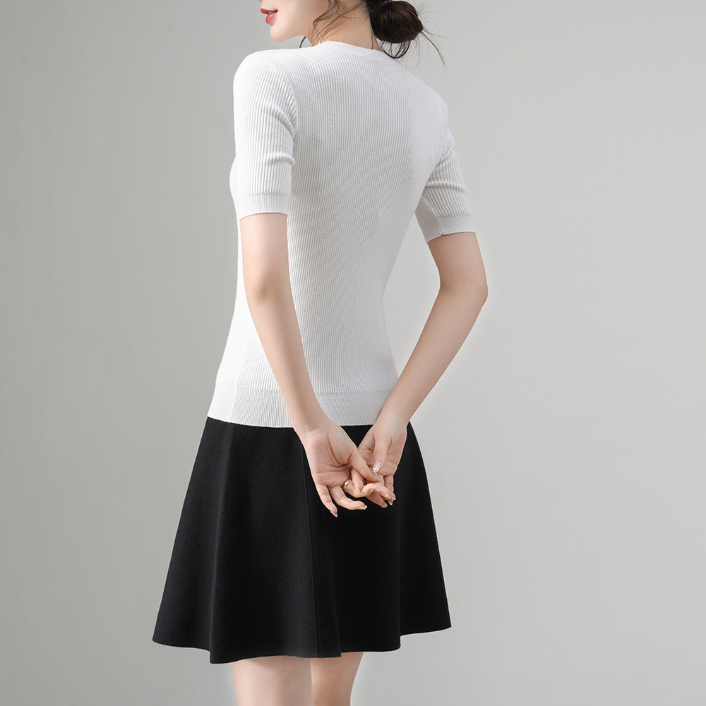Suéter acanalado de manga corta y cuello redondo para mujer, personalizado, tejido de punto suave al tacto, para pedidos al por mayor | OEM ODM disponible