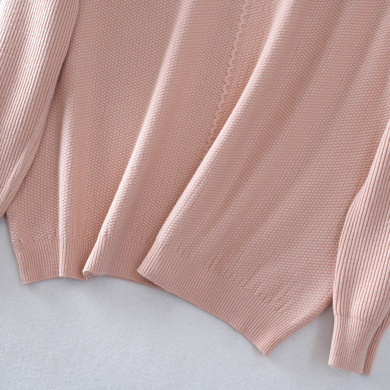 Suéter de punto suelto para mujer, con textura, cuello redondo, rosa claro y mangas raglán