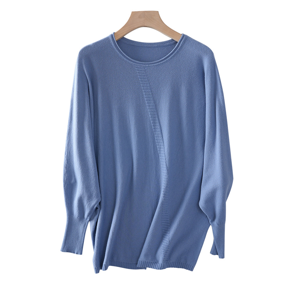 Locker sitzender Strickpullover mit Fledermausärmeln für Damen | Asymmetrisches Rippendetail | Rundhalsausschnitt | Leichter Pullover | Anpassbar