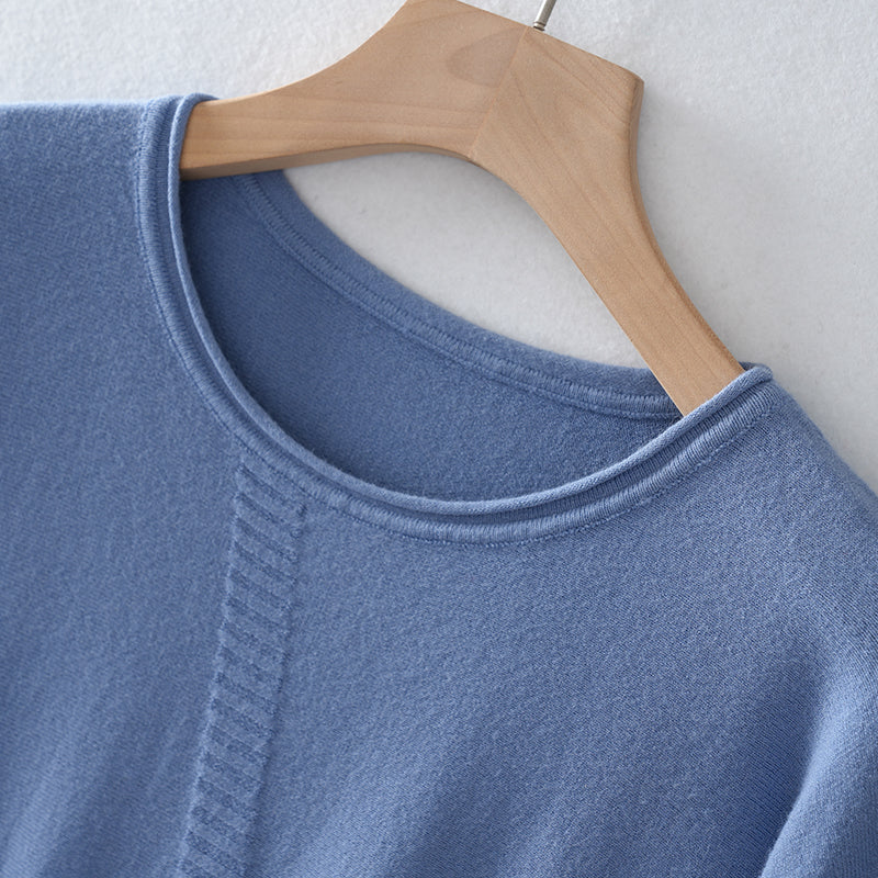 Locker sitzender Strickpullover mit Fledermausärmeln für Damen | Asymmetrisches Rippendetail | Rundhalsausschnitt | Leichter Pullover | Anpassbar