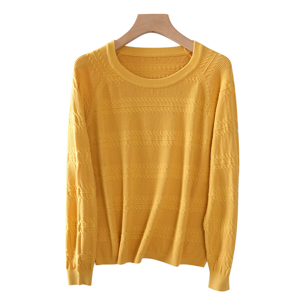 Loose Casual Round Neck Women’s Knit Sweater with Yellow – Fashion Wholesale for Brands | Customizable Design