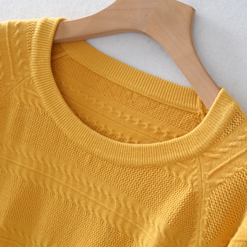 Loose Casual Round Neck Women’s Knit Sweater with Yellow – Fashion Wholesale for Brands | Customizable Design