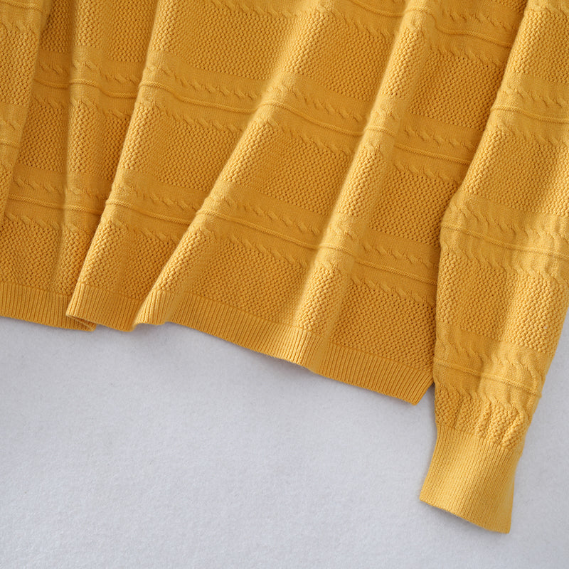 Loose Casual Round Neck Women’s Knit Sweater with Yellow – Fashion Wholesale for Brands | Customizable Design